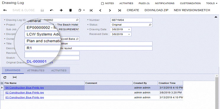 Acumatica Construction Drawing Log