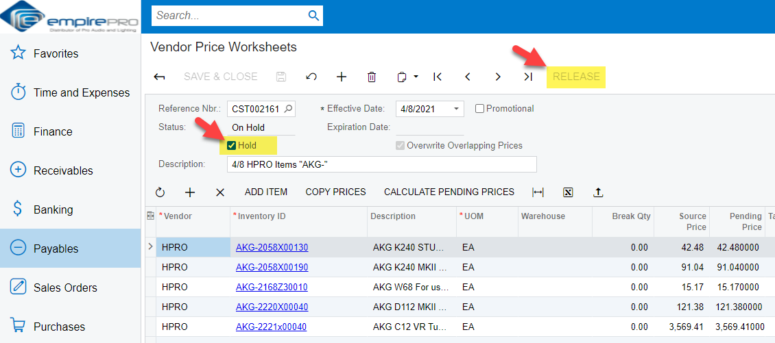 Acumatica Vendor Pricing Purchase Order